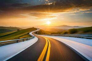 une Autoroute avec le Soleil réglage derrière il. généré par ai photo