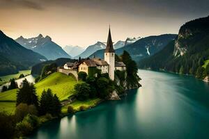 le église de le Suisse lac. généré par ai photo