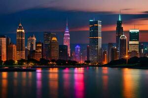 le Chicago horizon à nuit. généré par ai photo