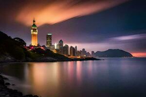 le ville horizon à nuit dans hong. généré par ai photo