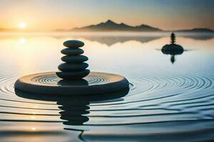 Zen équilibrage des pierres dans l'eau. généré par ai photo