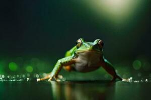 une grenouille est permanent sur une humide surface. généré par ai photo