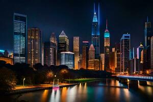 le Chicago horizon à nuit. généré par ai photo