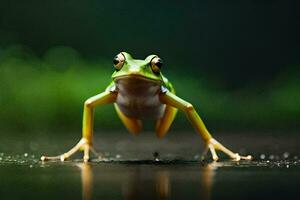 une grenouille est permanent sur ses de derrière jambes. généré par ai photo