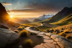 le chemin à le Soleil. généré par ai photo