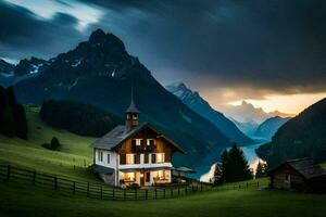 le maison dans le montagnes. généré par ai photo