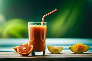 une verre de Orange jus avec tranché pamplemousse. généré par ai photo