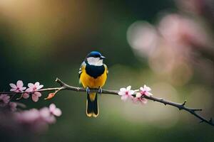 photo fond d'écran le oiseau, fleurs, printemps, le oiseau, printemps, le oiseau, printemps,. généré par ai