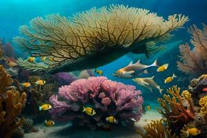 un sous-marin scène avec corail et poisson. généré par ai photo