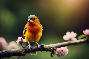 photo fond d'écran le ciel, oiseau, printemps, fleurs, le soleil, oiseau, printemps, le. généré par ai