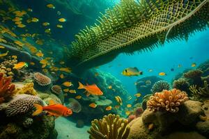 une corail récif avec poisson et coraux. généré par ai photo