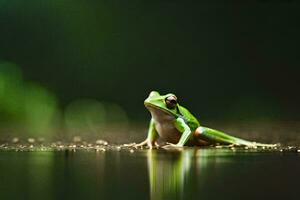 une grenouille séance sur le sol dans le sombre. généré par ai photo