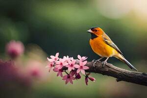 photo fond d'écran le ciel, fleurs, oiseau, printemps, le oiseau, printemps, le oiseau,. généré par ai