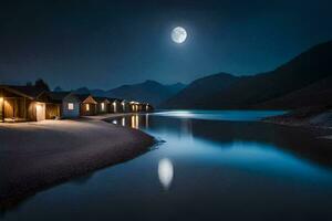 photo fond d'écran le lune, lac, le lune, le clair de lune, le clair de lune, le. généré par ai