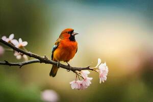 photo fond d'écran oiseau, le ciel, le soleil, le fleurs, le oiseau, le oiseau,. généré par ai