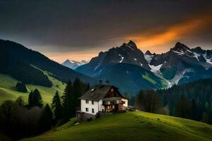 le maison dans le montagnes. généré par ai photo