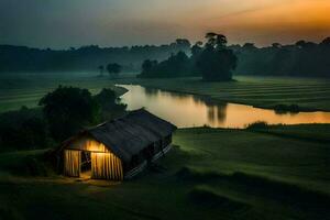 le maison sur le rivière. généré par ai photo