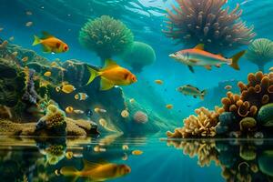 sous-marin scène avec poisson et corail récifs. généré par ai photo