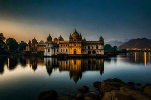 le palais de udaipur à crépuscule. généré par ai photo