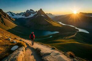 le Soleil monte plus de le montagnes dans le Contexte. généré par ai photo