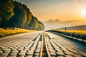 une route avec une train Piste Aller par il. généré par ai photo