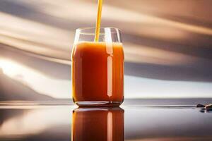 Orange jus étant versé dans une verre. généré par ai photo