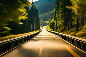 une floue image de une route dans le montagnes. généré par ai photo