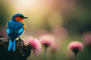 photo fond d'écran le ciel, fleurs, oiseau, oiseau, oiseau, oiseau, oiseau, oiseau,. généré par ai