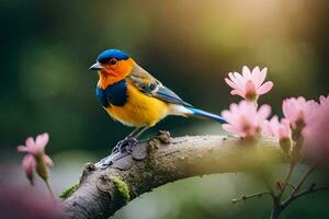 photo fond d'écran oiseau, le soleil, fleurs, le arbre, le oiseau, le oiseau, le. généré par ai