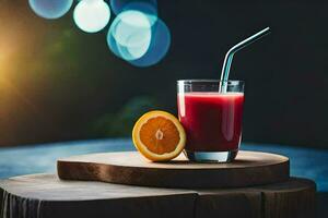 une verre de jus avec un Orange tranche sur Haut. généré par ai photo