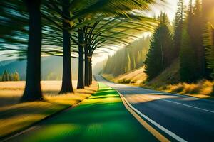 une route avec des arbres et une vert doubler. généré par ai photo