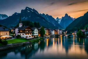 le magnifique ville de Altenburg dans le Alpes à le coucher du soleil. généré par ai photo