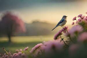 photo fond d'écran le ciel, fleurs, oiseau, le soleil, le oiseau, le oiseau, le. généré par ai