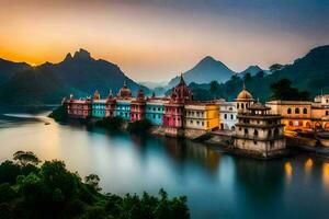 le magnifique ville de Rishikesh, Inde. généré par ai photo