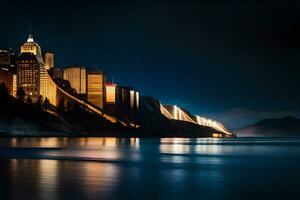 le d'or porte pont à nuit. généré par ai photo