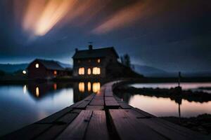 une longue exposition photo de une maison sur une Dock. généré par ai