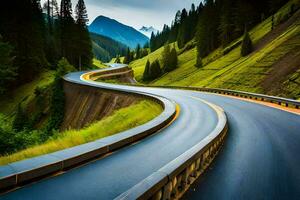 une enroulement route dans le montagnes. généré par ai photo