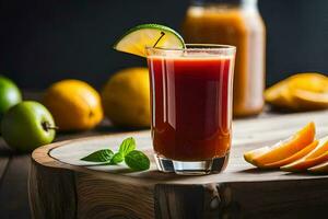 une verre de jus avec des oranges et chaux. généré par ai photo