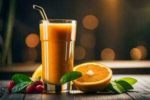 une verre de Orange jus avec une paille. généré par ai photo