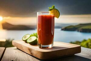 une verre de jus avec une tranche de citron vert sur Haut. généré par ai photo