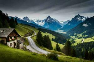 le route à le Alpes. généré par ai photo