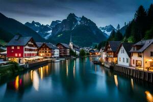 le ville de Altenburg dans le Alpes à nuit. généré par ai photo