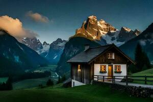 le maison dans le montagnes. généré par ai photo