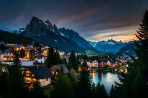 le village de alpin village dans le Suisse Alpes. généré par ai photo