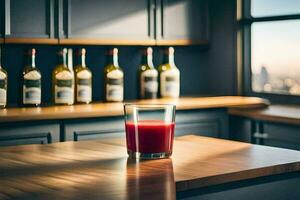 une verre de jus sur une cuisine comptoir. généré par ai photo