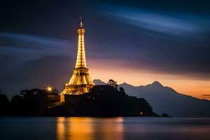 le Eiffel la tour dans le soir. généré par ai photo