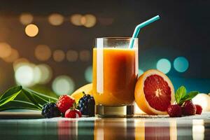 une verre de jus avec baies et fruit. généré par ai photo