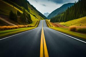 une longue exposition photographier de une route dans le montagnes. généré par ai photo