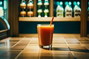 une verre de Orange jus séance sur une tableau. généré par ai photo