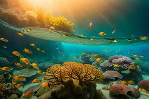 une corail récif avec poisson et coraux. généré par ai photo